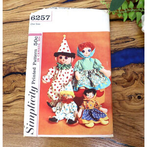 Vintage 1965 Simplicity 6257 Clown Peasant Rag Doll 15" 24" Sewing Pattern Uncut